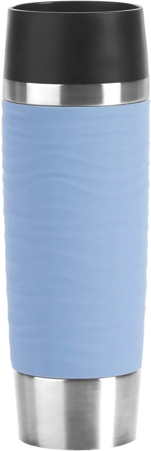 Emsa N2012200 Waves Grande Travel Mug/Thermal Mug, Stainless Steel Silicone Plastic, Powder Blue, 500 ml