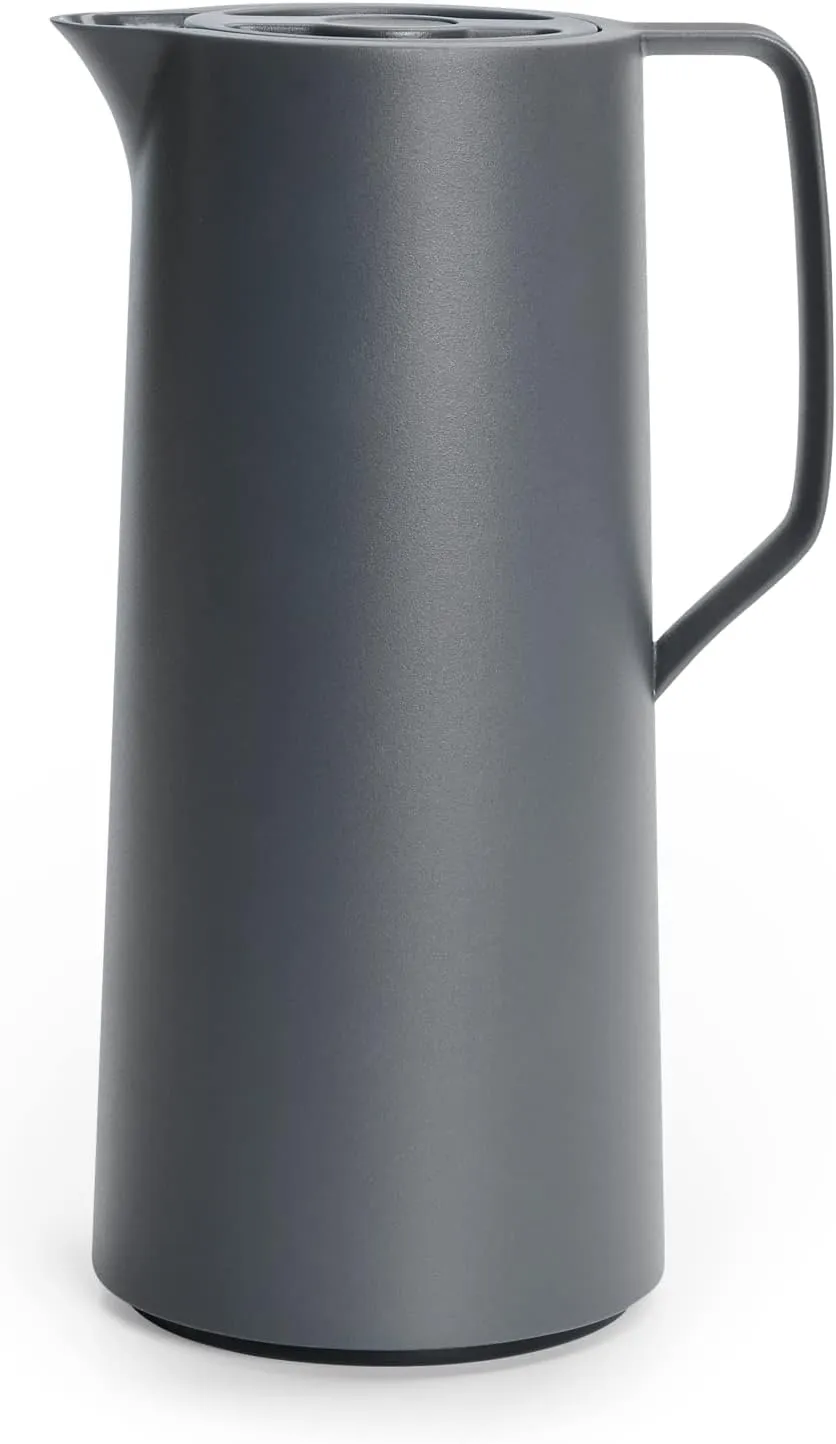 Emsa N41701 Motiva Vacuum Jug 1 Litre Quick Press Closure 12 Hours Hot 24 Hours Cold Glass Flask Made in Germany Nordic Design Anthracite
