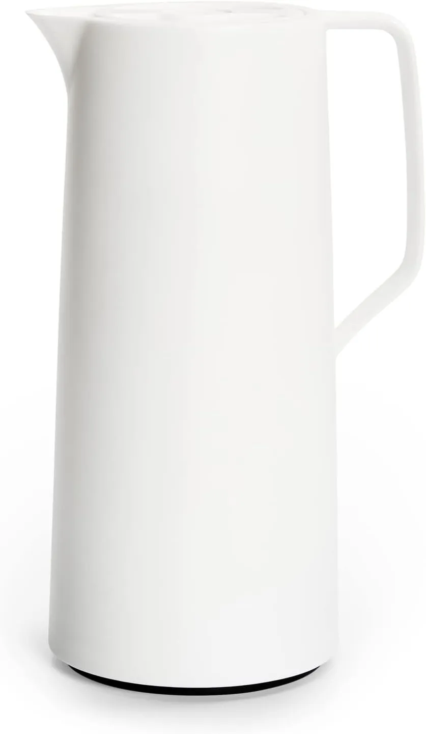 Emsa N41704 Motiva Vacuum Jug 1 Litre Quick Press Closure 12 Hours Hot 24 Hours Cold Glass Flask Made in Germany Nordic Design White