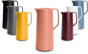 Emsa N41709 Motiva Vacuum Jug | 1 Litre | Quick Press Closure | 12 Hours Hot, 24 Hours Cold | Glass Bulb | Made in Germany | Nordic Design | Terracotta