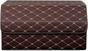 Ergocar Car Trunk Organizer Luxury Foldable Car Boot Tidy Storage Box Waterproof PU Car Boot Storage Organiser for Car/SUV/Truck/Auto (Brown-L)