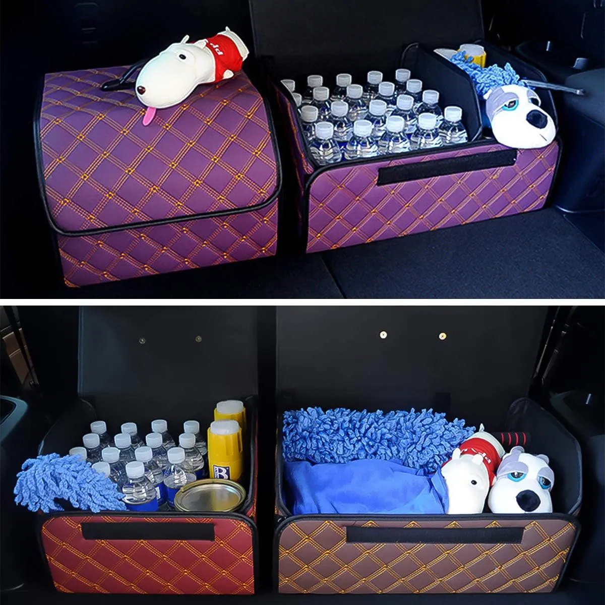 Ergocar Car Trunk Organizer Luxury Foldable Car Boot Tidy Storage Box Waterproof PU Car Boot Storage Organiser for Car/SUV/Truck/Auto (Brown-L)