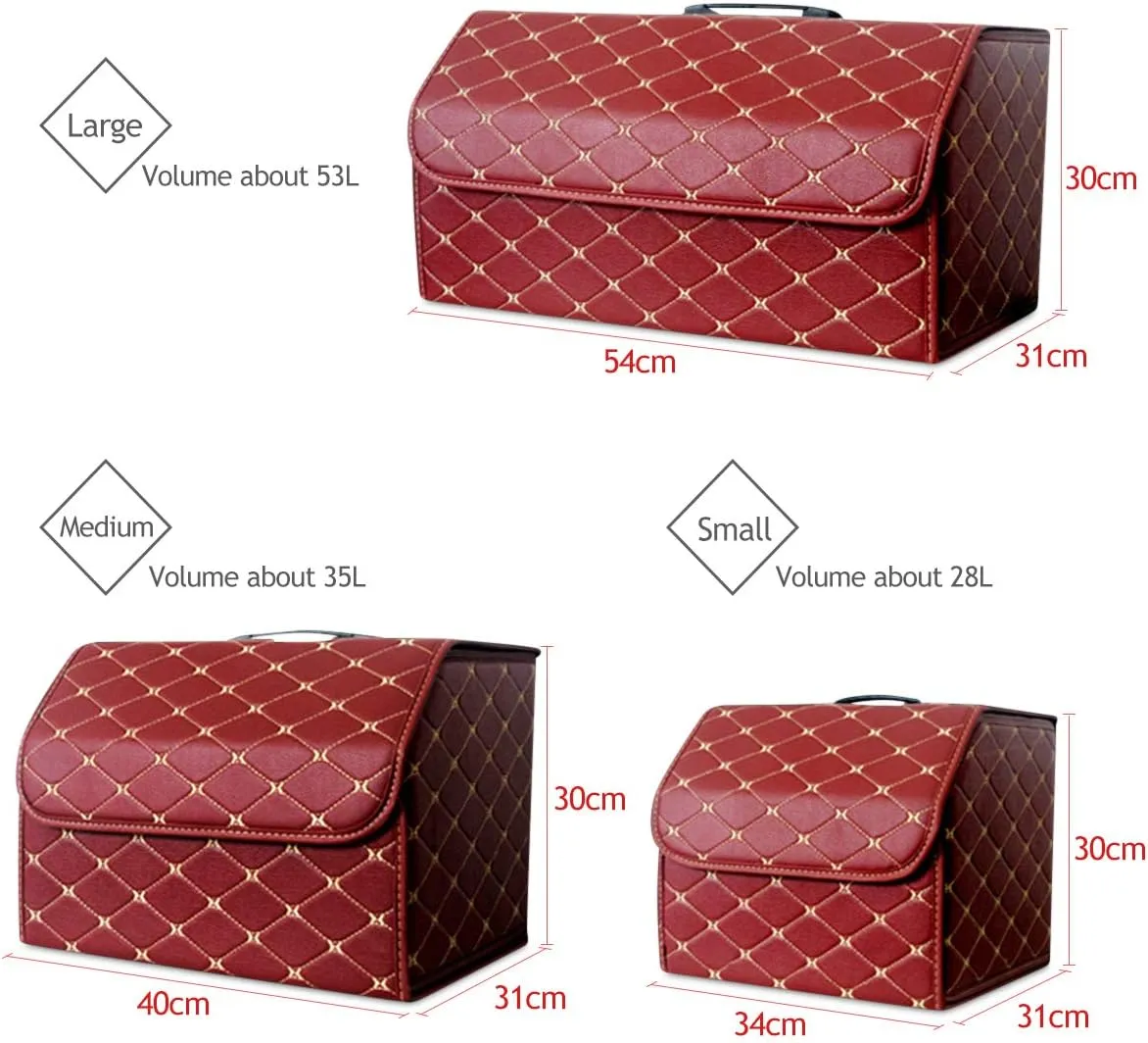 Ergocar Car Trunk Organizer Luxury Foldable Car Boot Tidy Storage Box Waterproof PU Car Boot Storage Organiser for Car/SUV/Truck/Auto (Brown-L)