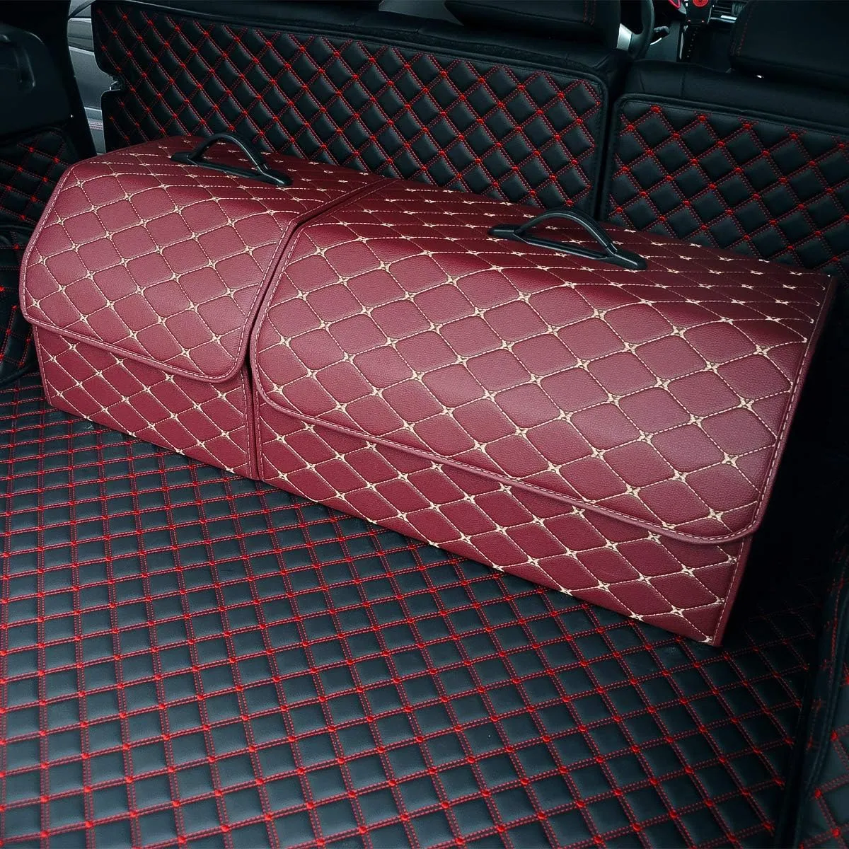 Ergocar Car Trunk Organizer Luxury Foldable Car Boot Tidy Storage Box Waterproof PU Car Boot Storage Organiser for Car/SUV/Truck/Auto (Red Wine-L)