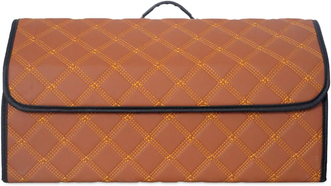 Ergocar Car Trunk Organizer Luxury Foldable Car Boot Tidy Storage Box Waterproof PU Car Boot Storage Organiser for Car/SUV/Truck/Auto (Upgrade Brown-L)