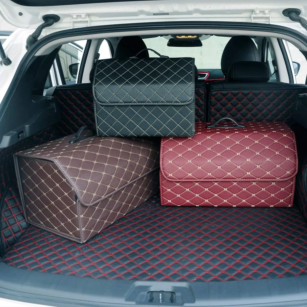 Ergocar Car Trunk Organizer Luxury Foldable Car Boot Tidy Storage Box Waterproof PU Car Boot Storage Organiser for Car/SUV/Truck/Auto (Upgrade Brown-L)