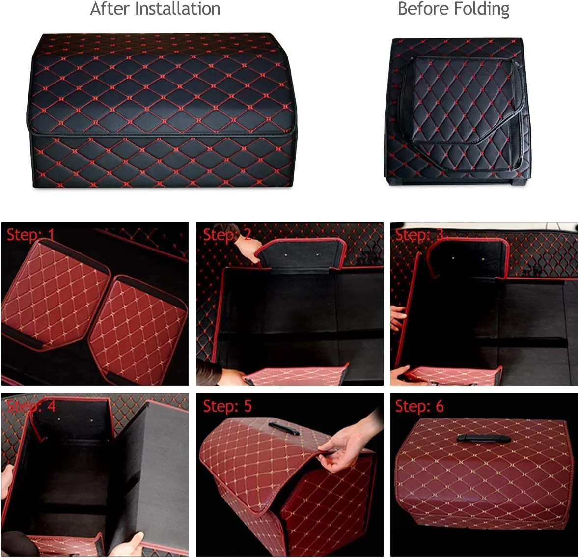 Ergocar Car Trunk Organizer Luxury Foldable Car Boot Tidy Storage Box Waterproof PU Car Boot Storage Organiser for Car/SUV/Truck/Auto (Upgrade Brown-L)