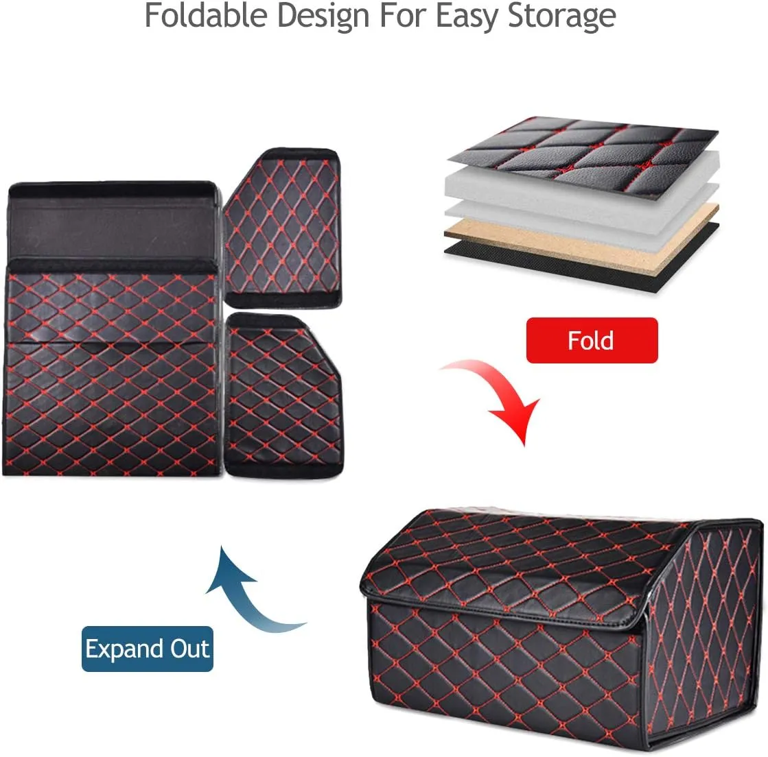 Ergocar Car Trunk Organizer Luxury Foldable Car Boot Tidy Storage Box Waterproof PU Car Boot Storage Organiser for Car/SUV/Truck/Auto (Upgrade Brown-L)