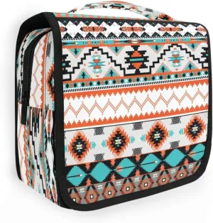 Ethnic Aztec Hanging Toiletry Bag,Geometric Travel Cosmetic Bag Makeup Organizer Case Pouch Portable Wash Bag with Hook for Women Girls Men