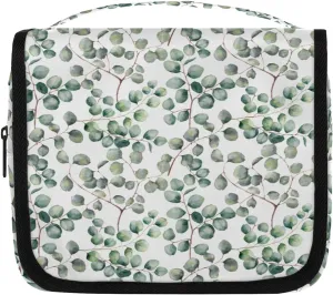 Eucalyptus Leaf Pattern Toiletry Bag with Hanging Hook Travel Organizer Makeup Bag for Women Waterproof Accessories Toiletries Travel Essentials Personalized Birthday Valentines Day Gifts