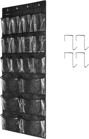 Extra Large Hanging Over Door Shoe Organizer, Closet Shoe Rack - 12 6 Crystal Pockets, 4 Hooks, Black (59"x 21.6")