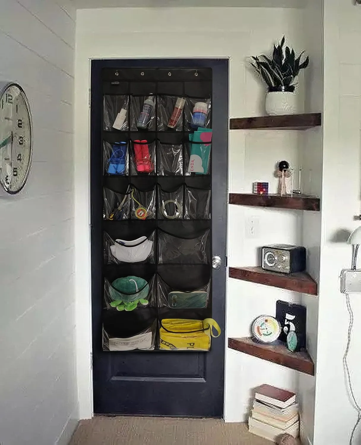 Extra Large Hanging Over Door Shoe Organizer, Closet Shoe Rack - 12 6 Crystal Pockets, 4 Hooks, Black (59"x 21.6")