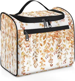 Fall Leaves Autumn Travel Toiletry Bag for Women Large Capacity Wide-open Makeup Organizer Cosmetic Travel Bags for Toiletries