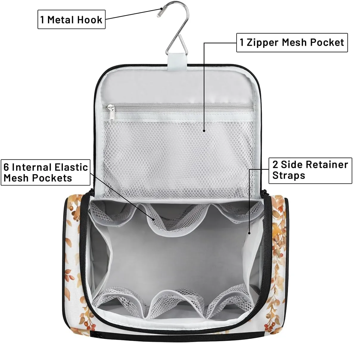 Fall Leaves Autumn Travel Toiletry Bag for Women Large Capacity Wide-open Makeup Organizer Cosmetic Travel Bags for Toiletries