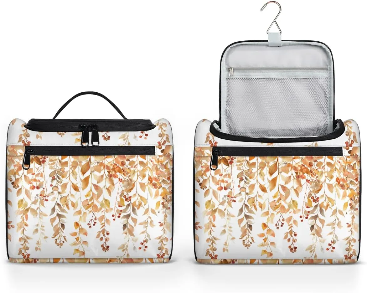 Fall Leaves Autumn Travel Toiletry Bag for Women Large Capacity Wide-open Makeup Organizer Cosmetic Travel Bags for Toiletries