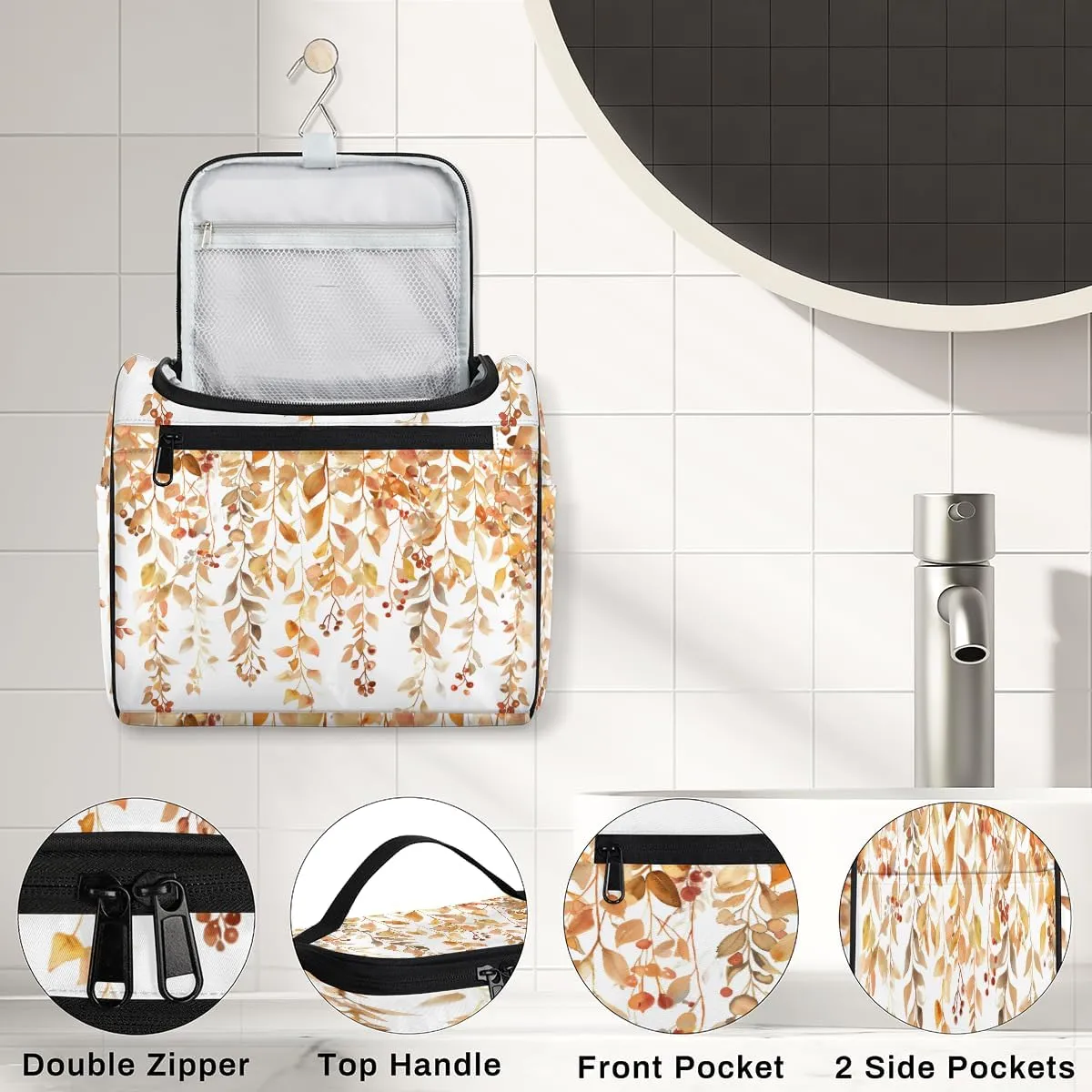Fall Leaves Autumn Travel Toiletry Bag for Women Large Capacity Wide-open Makeup Organizer Cosmetic Travel Bags for Toiletries