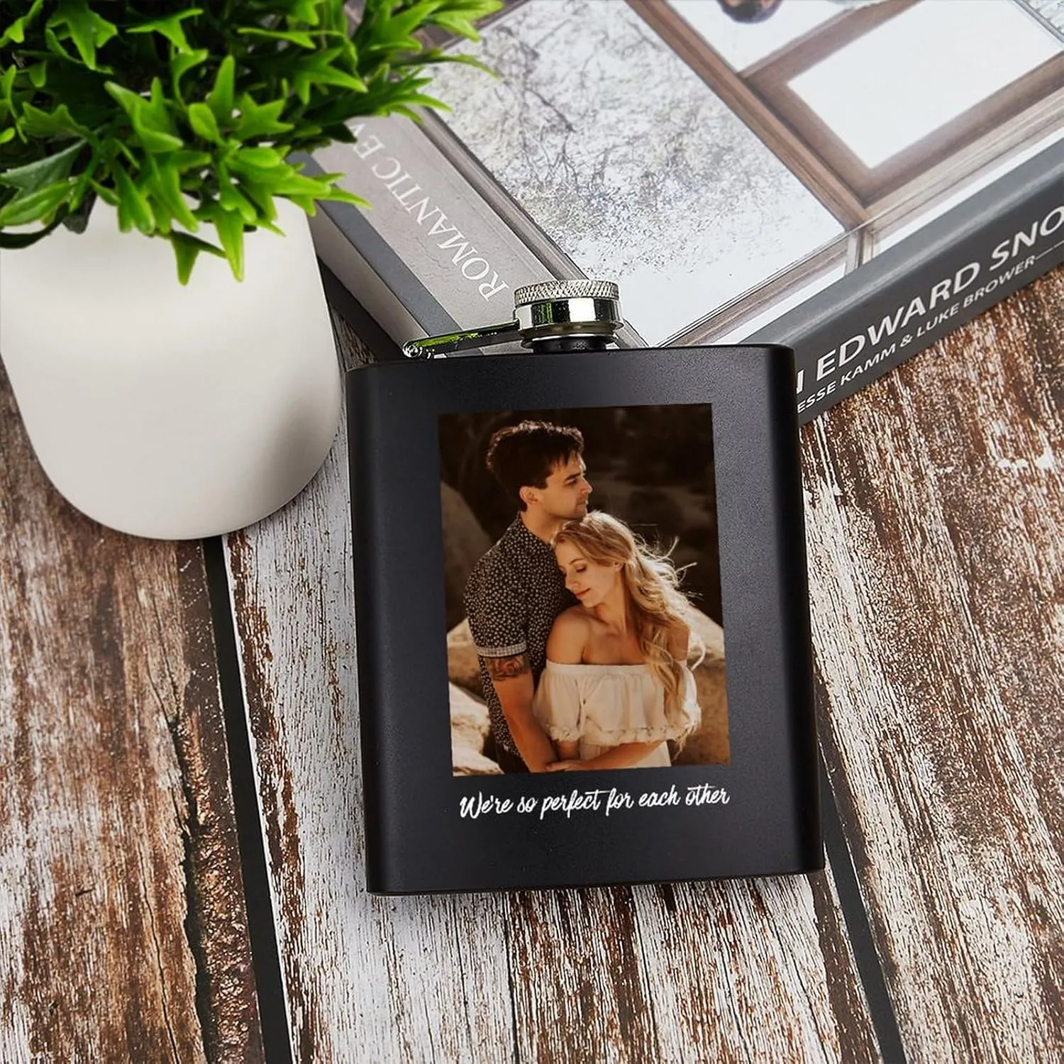 Father Day Gifts Personalized Flask - Custom Customized Text Picture Stainless Steel Pocket Hip Whiskey Flask for Liquor Personalized Gifts for Men Dad Husband Boyfriend (7oz, Black)