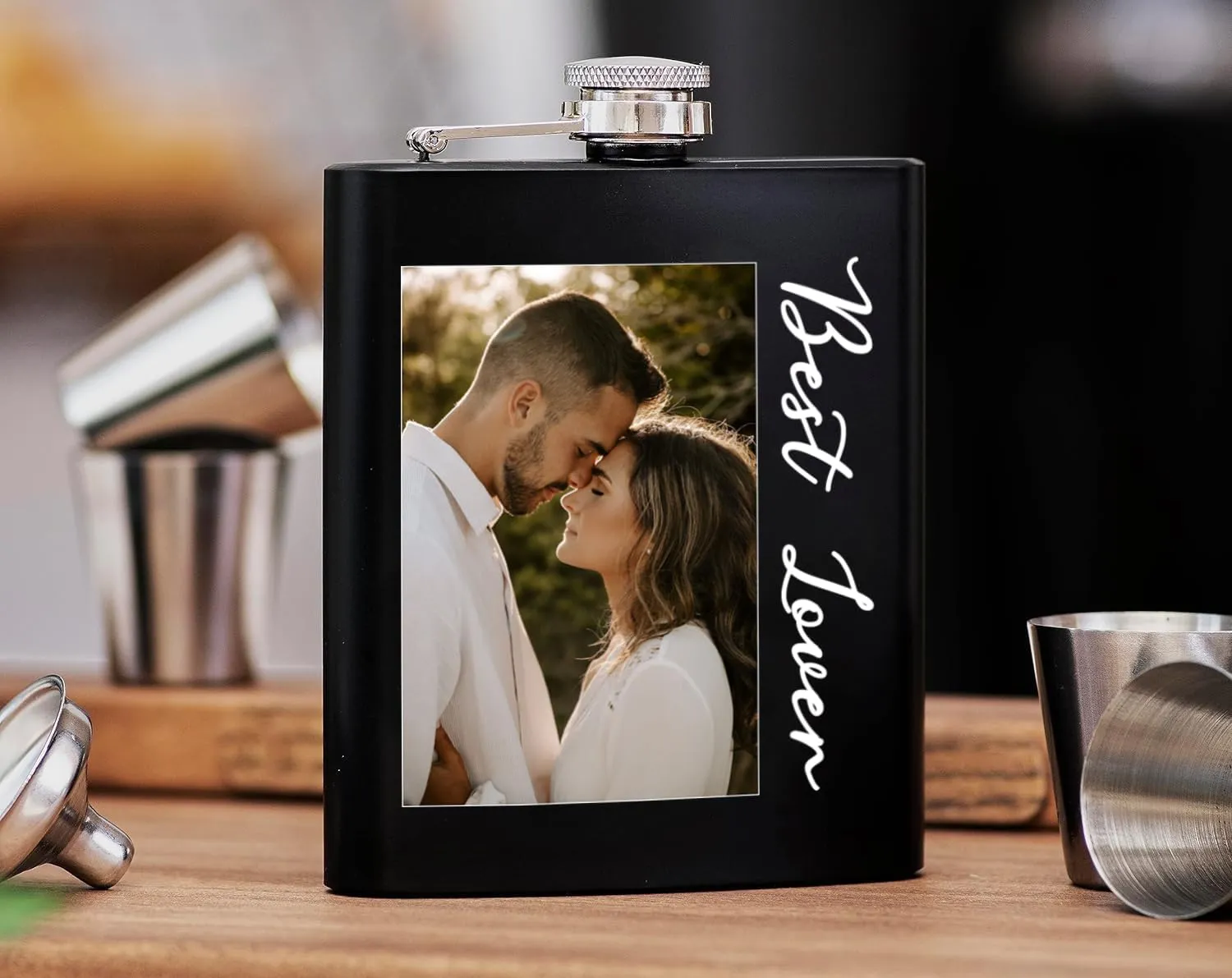 Father Day Gifts Personalized Flask - Custom Customized Text Picture Stainless Steel Pocket Hip Whiskey Flask for Liquor Personalized Gifts for Men Dad Husband Boyfriend (7oz, Black)