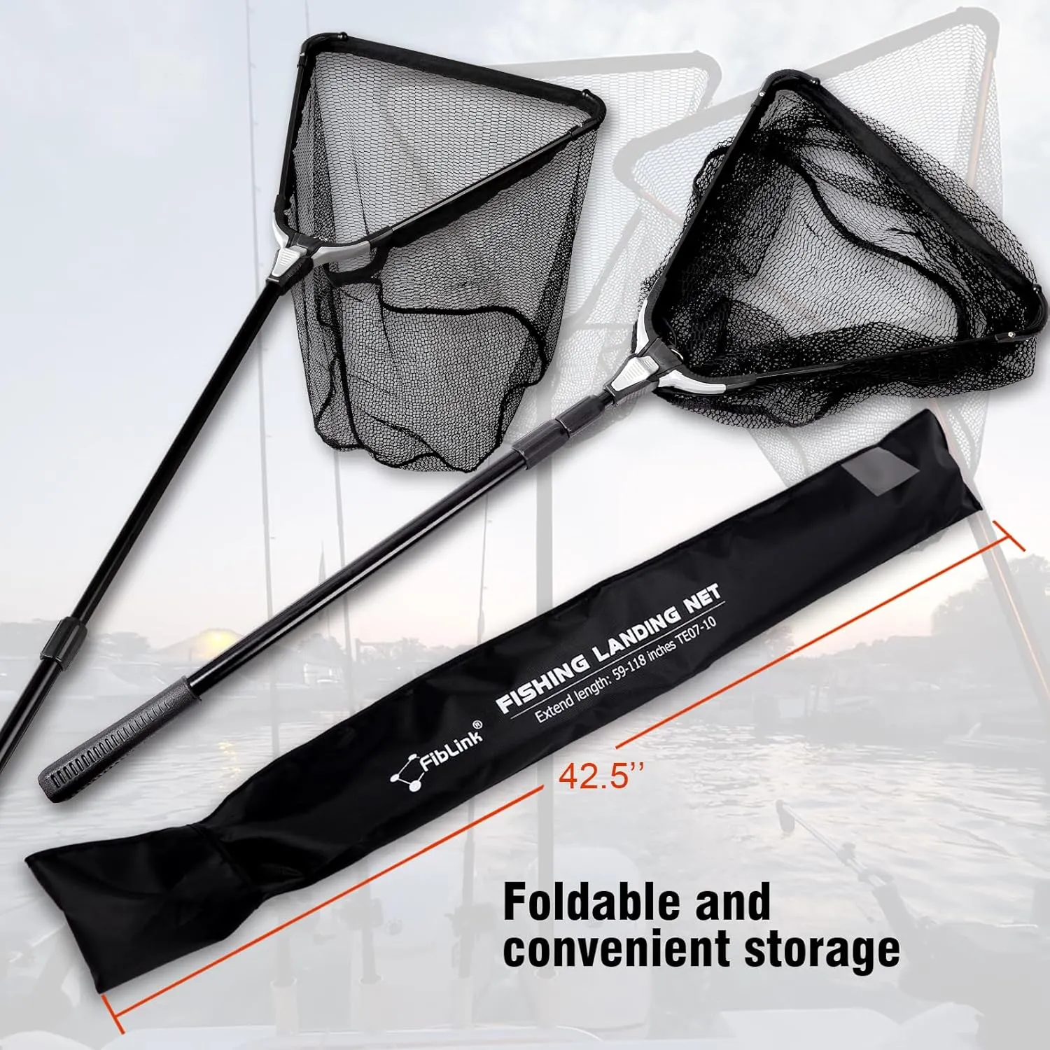 Fiblink Folding Aluminum Fishing Landing Net Fish Net with Extending Telescoping Pole Handle