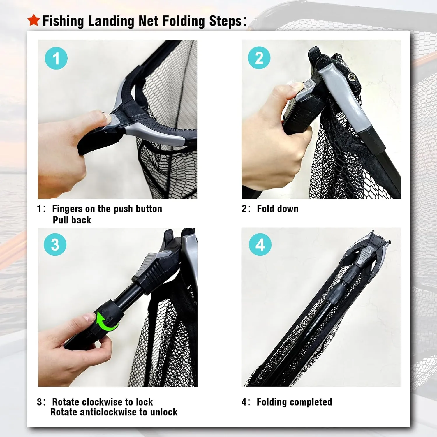 Fiblink Folding Aluminum Fishing Landing Net Fish Net with Extending Telescoping Pole Handle