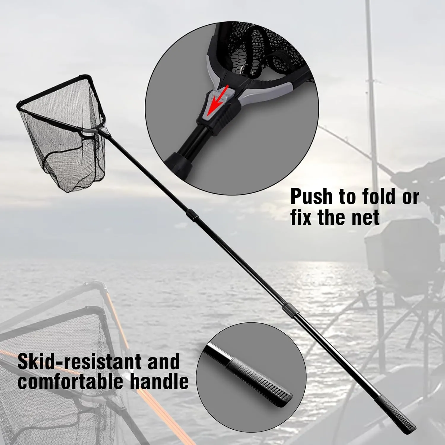 Fiblink Folding Aluminum Fishing Landing Net Fish Net with Extending Telescoping Pole Handle