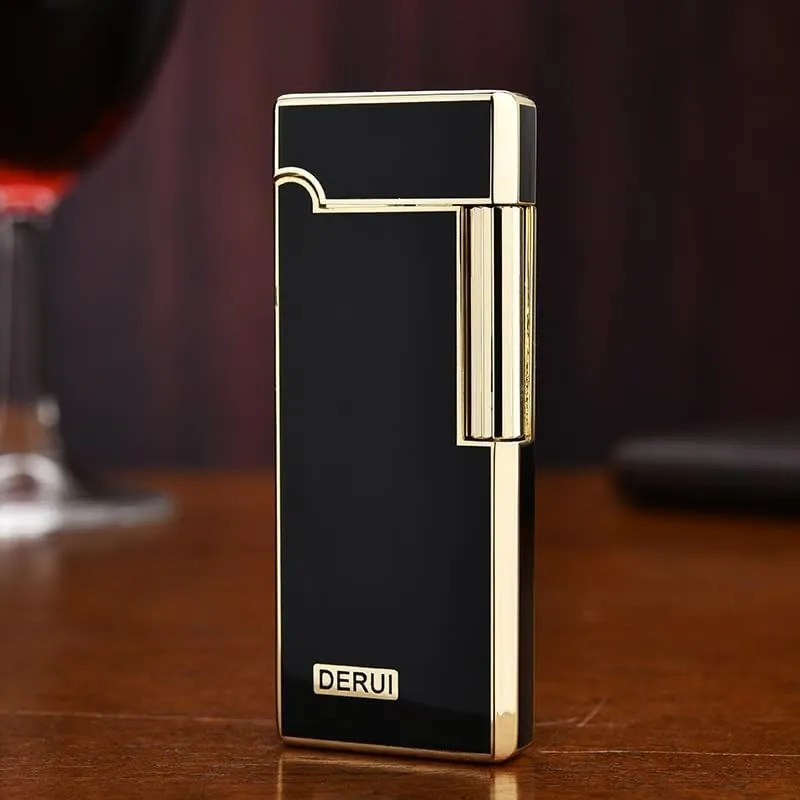Fine Metal Inflatable Adjustable Open Flame Torch Lighter, Start-Up Sound, Retro Flip-Top Grinding Wheel Flint Lighter, Men's Collection Lighter Suitable for Gifts(Black1)