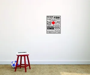 Fire Fighter Description Ladder Engine Hose Stress Door Bustin Axe Rescue Saving Police Cop Officer Sheriff Law Enforcement Policemen Decorating Ideas Girl Boy Wall Decal - Size: 12 Inch x 22 Inch