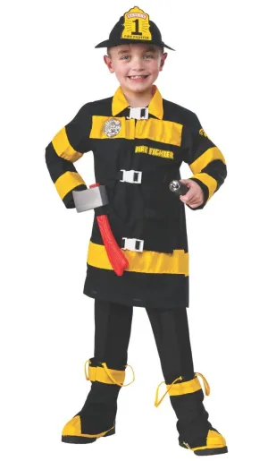 Firefighter Boys Black And Yellow Fancy Dress Costume