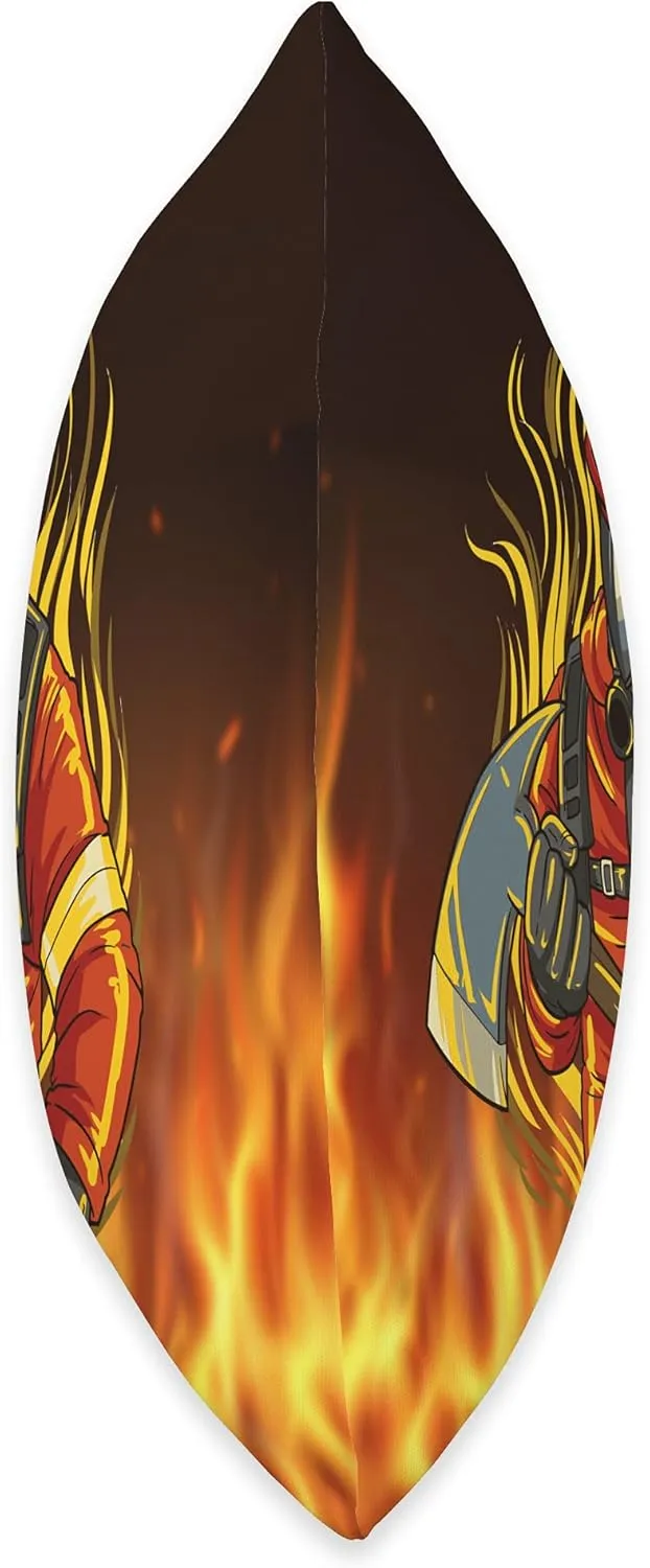 Firefighter in the flames with his axe for rescue Throw Pillow
