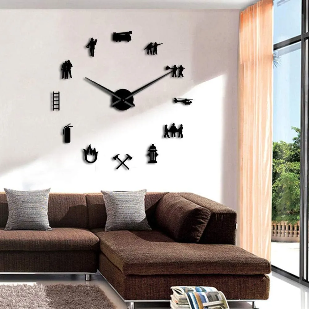 Firefighter Love DIY Giant Wall Clock Fire Department Office Big Clock Watch Firefighting Rescue Volunteer Axe Hydrant Equipment Black 47Inch(120cm)