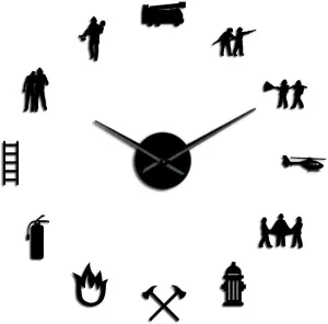 Firefighter Love DIY Giant Wall Clock Fire Department Office Big Clock Watch Firefighting Rescue Volunteer Axe Hydrant Equipment Black 47Inch(120cm)