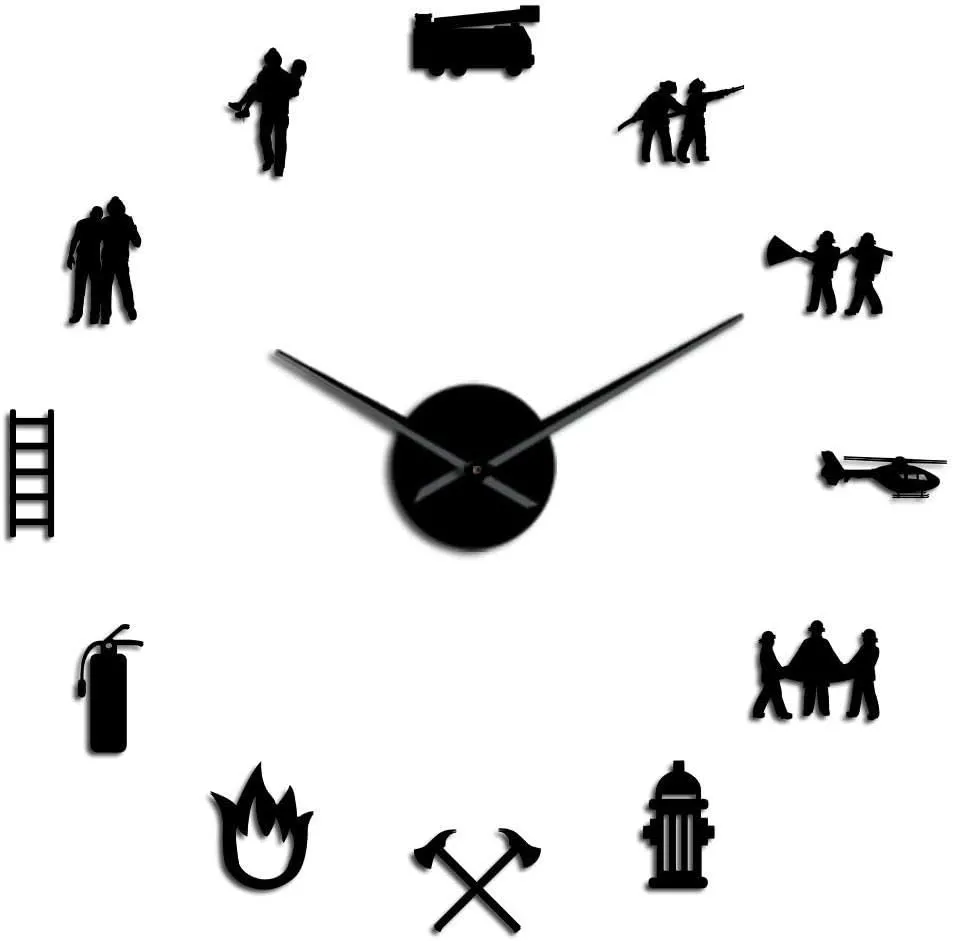Firefighter Love DIY Giant Wall Clock Fire Department Office Big Clock Watch Firefighting Rescue Volunteer Axe Hydrant Equipment Black 47Inch(120cm)