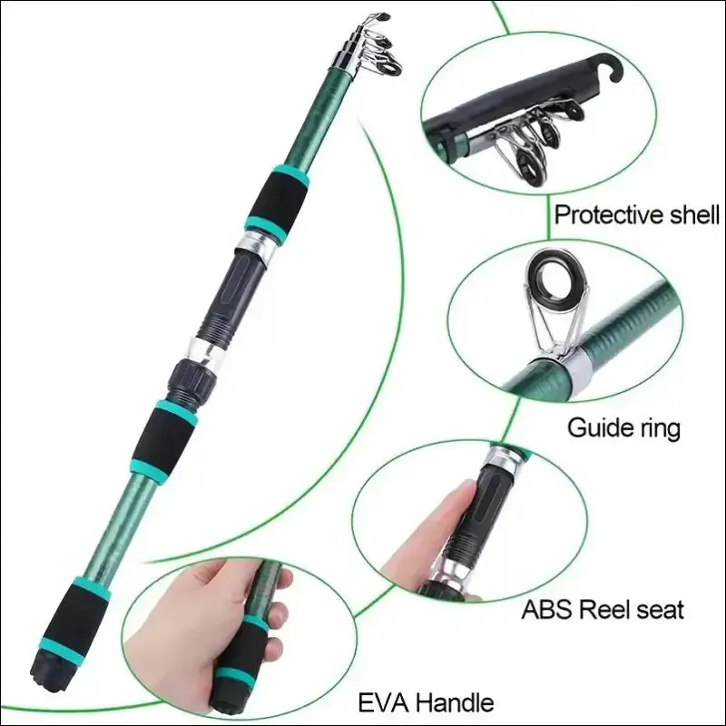 Fishing pole set full kits with telescopic fishing rod and spinning reel baits hooks travel pole set