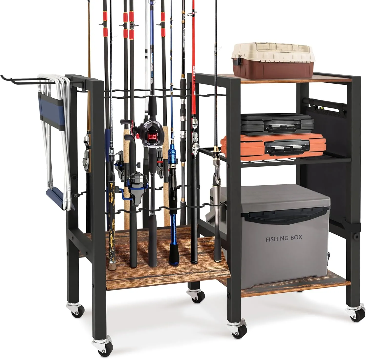 Fishing Rod Holder, Fishing Pole Holders For Garage Heavy Duty 3-Tier Pole Rack Organizer, Cool Fishing Gadgets, Holds 12 Rods & Reels, Space-Saving Design (32.8"X12"X32")
