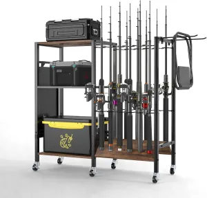 Fishing Rod Holders, Fishing Pole Holders, Fishing Gear Tackle Cart, Fishing Equipment Organizers for Garage, Fits Most Rods of 1.57" (40mm) Diameter, hold up to 12 Rods or Combos