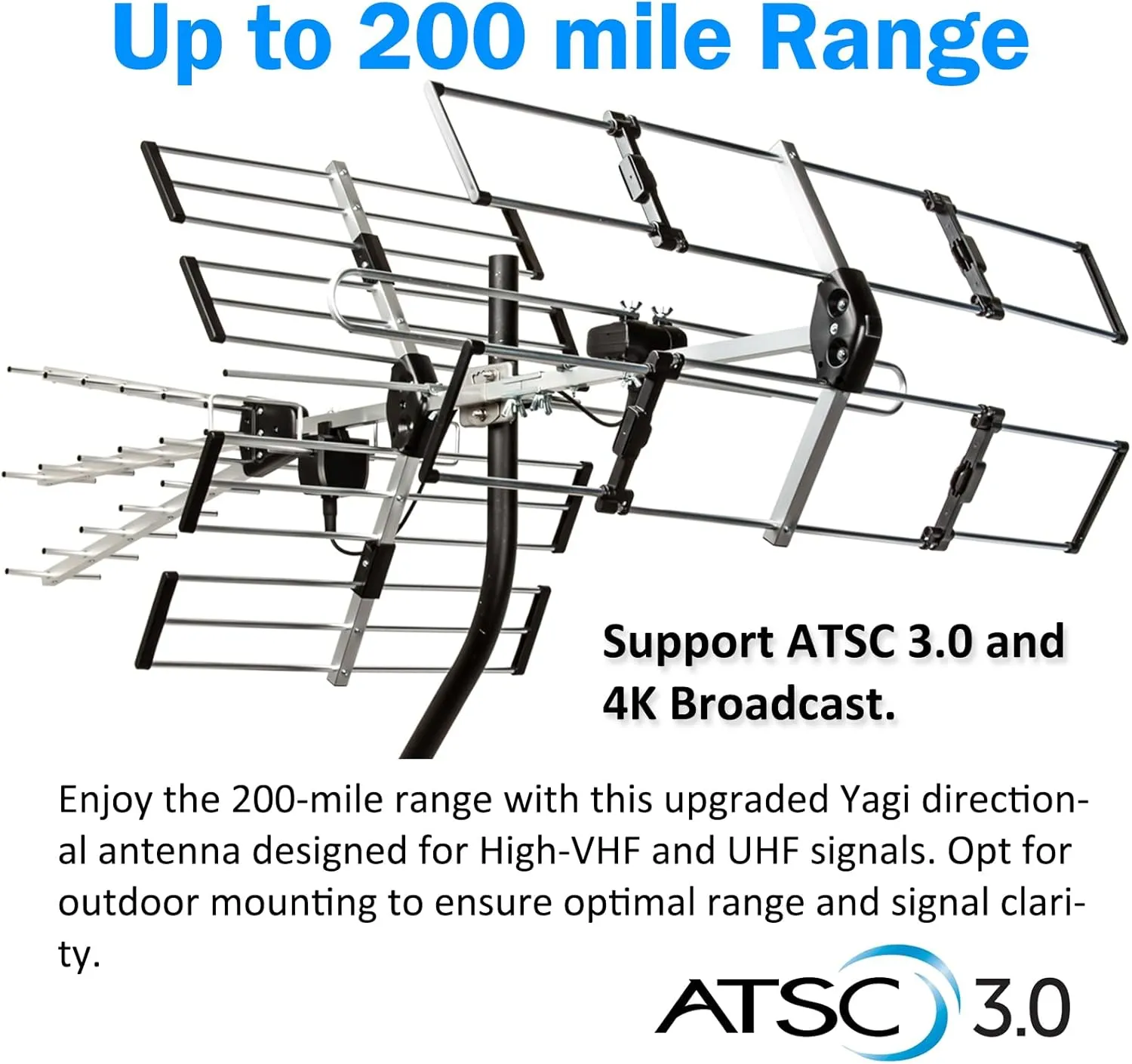 Five Star Outdoor TV Antenna 200 Miles Long Range Upgraded Yagi HD VHF UHF Support ATSC 3.0 and 4K Broadcast