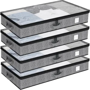 Fixwal 4 Pack Underbed Storage Containers, Below 4.5 Inches Low Profile Under Bed Organizer Clothes Storage Bins with Sturdy Sidewalls and Bottom
