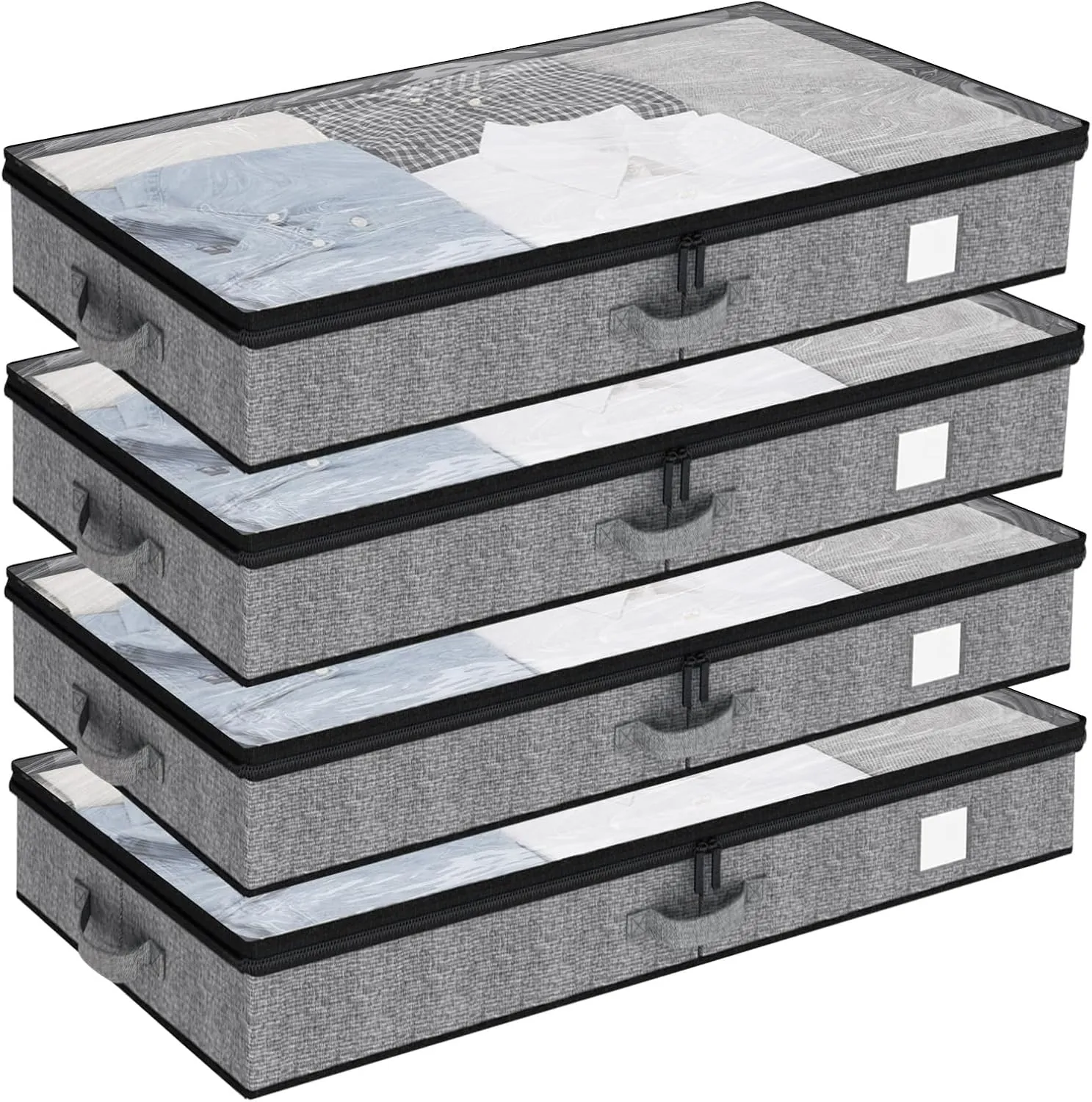 Fixwal 4 Pack Underbed Storage Containers, Below 4.5 Inches Low Profile Under Bed Organizer Clothes Storage Bins with Sturdy Sidewalls and Bottom