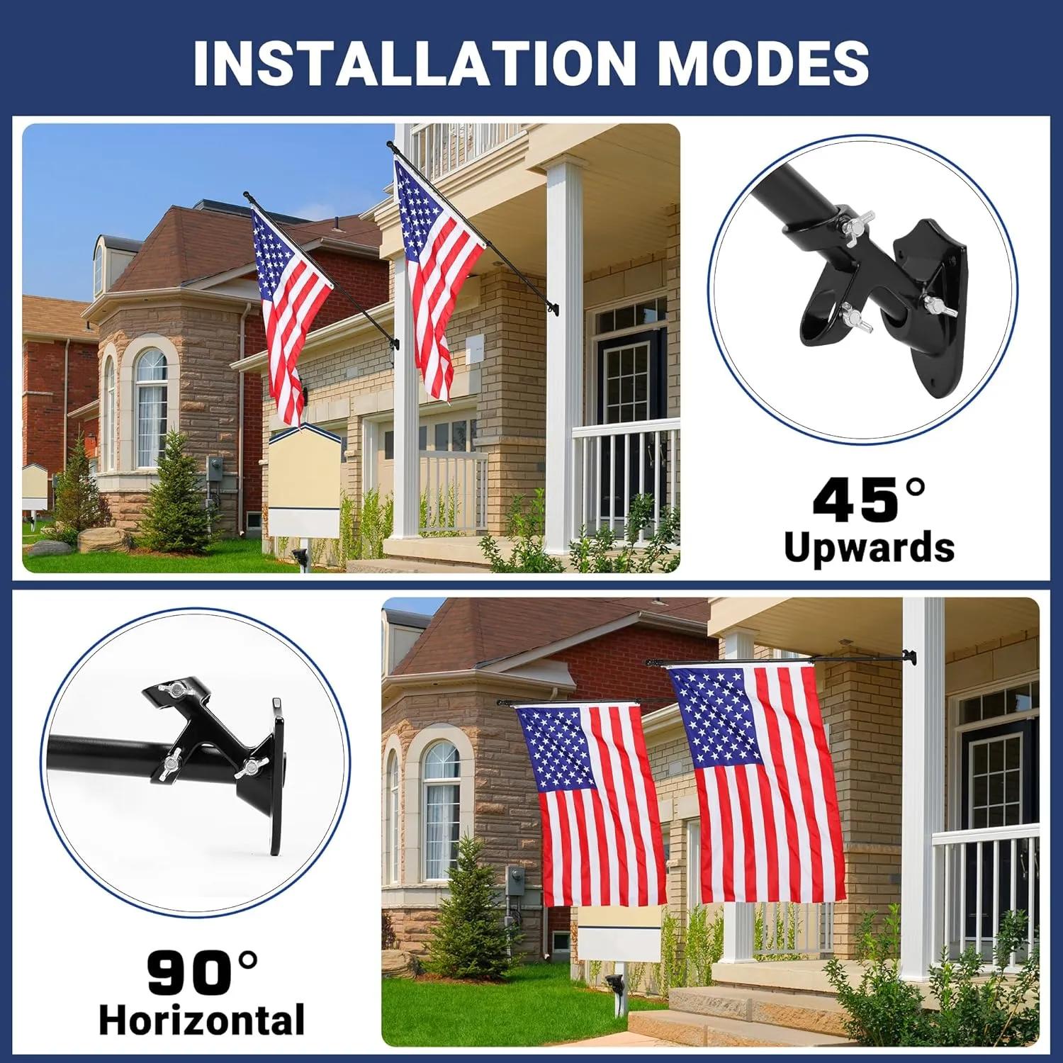 Flag Pole,6FT Flag Pole Kit(2 Packs) for 3' x 5'American Flag, Flag Pole Holder for Outside House,Truck & Boat Use (Without Bracket) (Black)