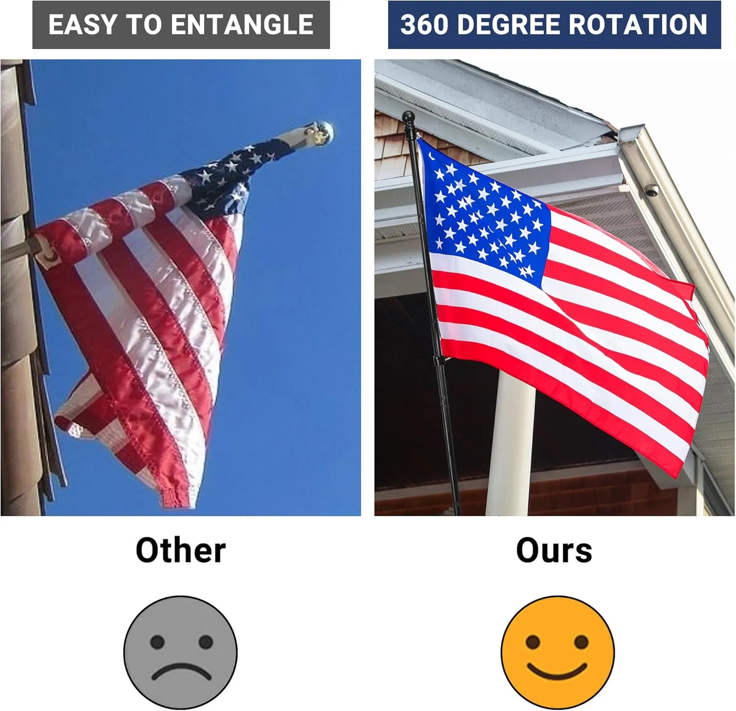 Flag Pole,6FT Flag Pole Kit(2 Packs) for 3' x 5'American Flag, Flag Pole Holder for Outside House,Truck & Boat Use (Without Bracket) (Black)