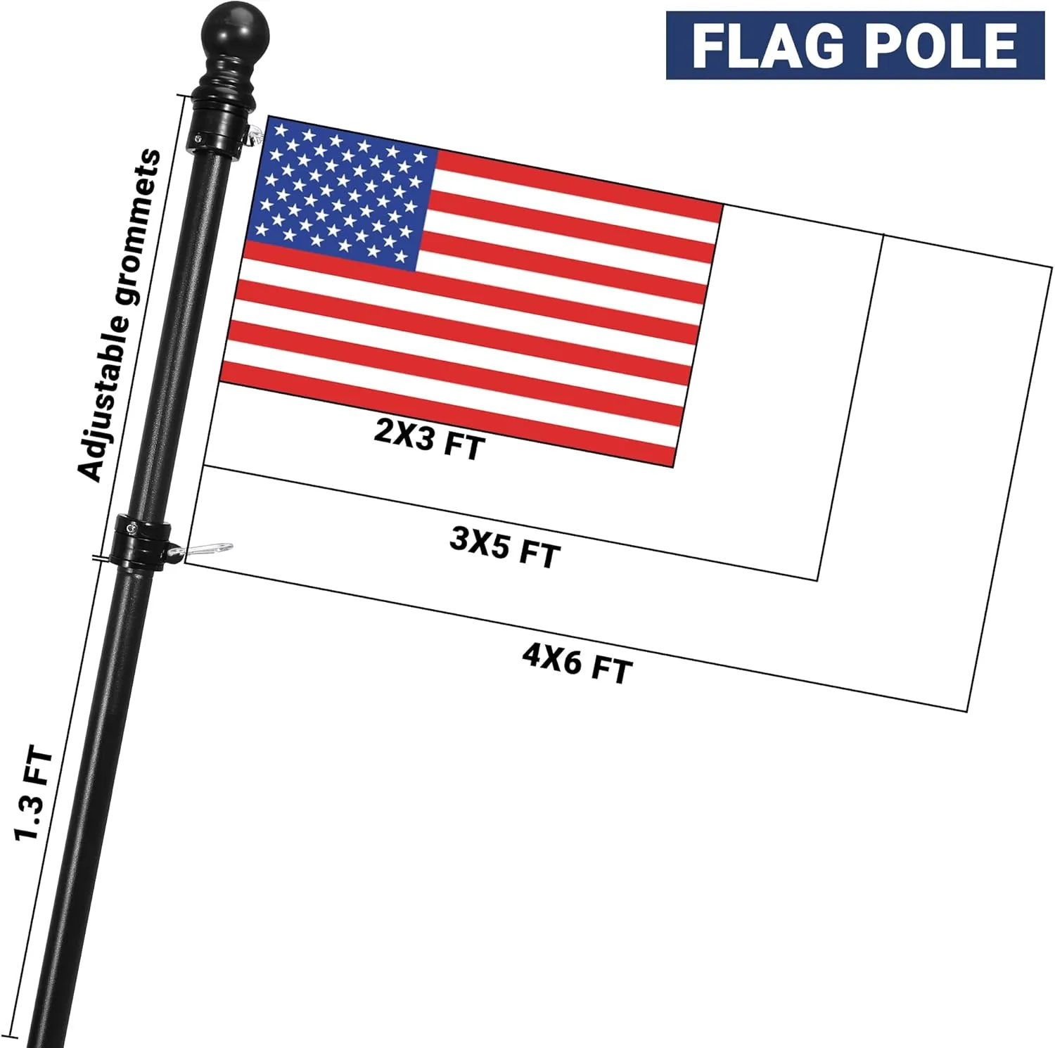 Flag Pole,6FT Flag Pole Kit(2 Packs) for 3' x 5'American Flag, Flag Pole Holder for Outside House,Truck & Boat Use (Without Bracket) (Black)