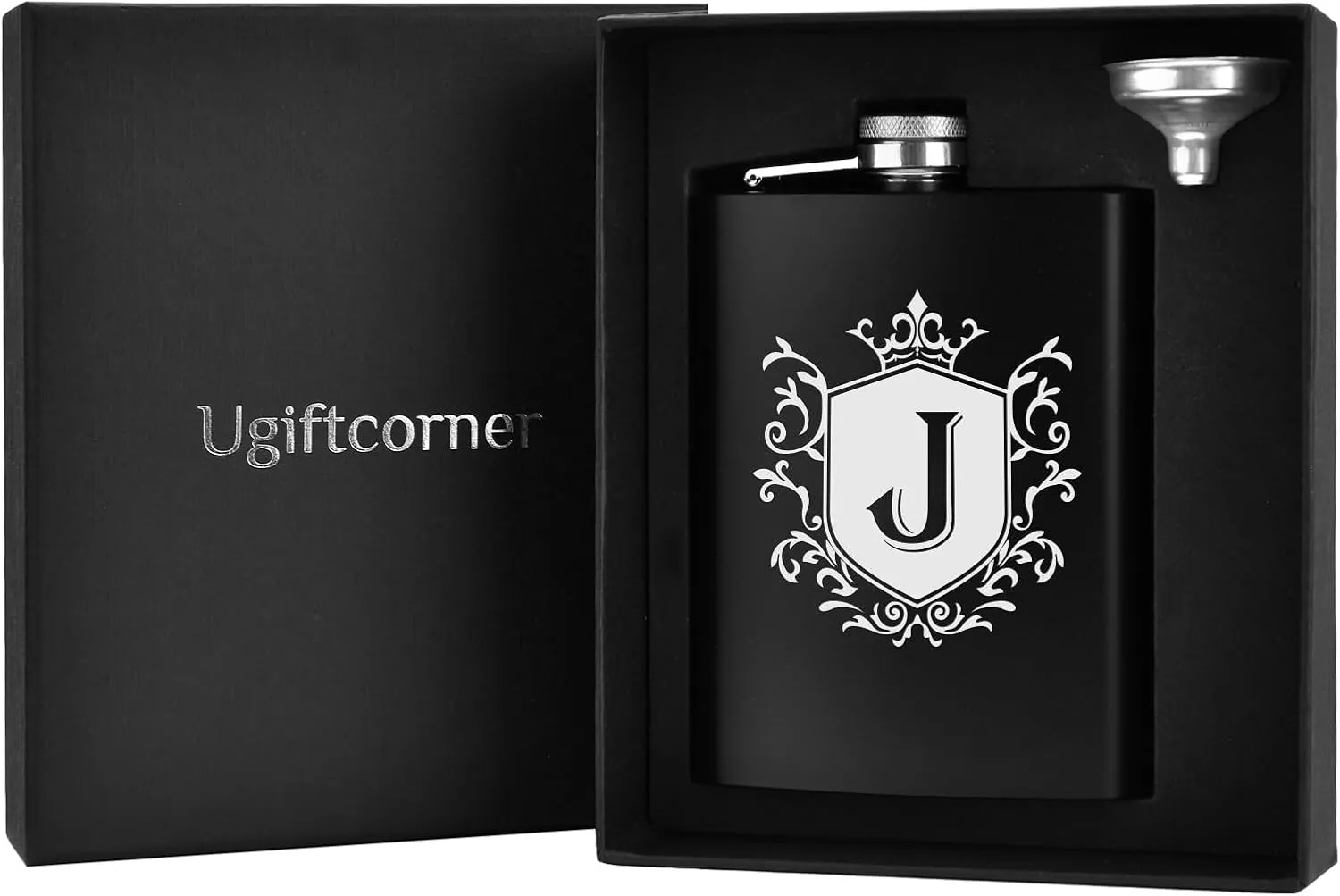 Flask for Men with Initials Engraved Stainless Steel Whiskey Hip Flasks for Liquor with Funnel 8 OZ Monogrammed Groomsmen Gifts Personalized Christmas Birthday Gifts for Dad Him Letter J