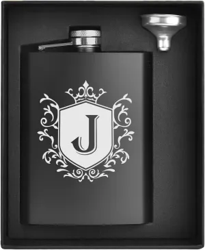 Flask for Men with Initials Engraved Stainless Steel Whiskey Hip Flasks for Liquor with Funnel 8 OZ Monogrammed Groomsmen Gifts Personalized Christmas Birthday Gifts for Dad Him Letter J