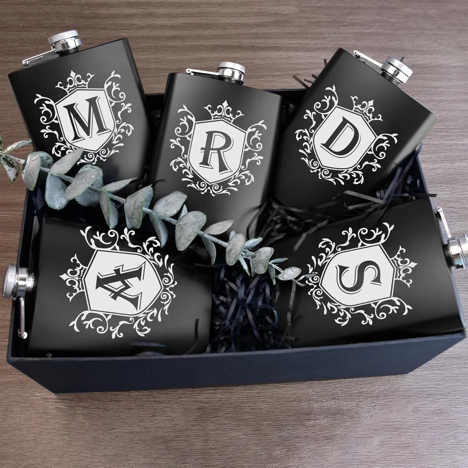 Flask for Men with Initials Engraved Stainless Steel Whiskey Hip Flasks for Liquor with Funnel 8 OZ Monogrammed Groomsmen Gifts Personalized Christmas Birthday Gifts for Dad Him Letter J