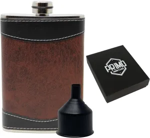Flasks for liquor for Men, 8oz Heavy Duty Hip Flask with Funnel, Black and Brown, Gift boxed