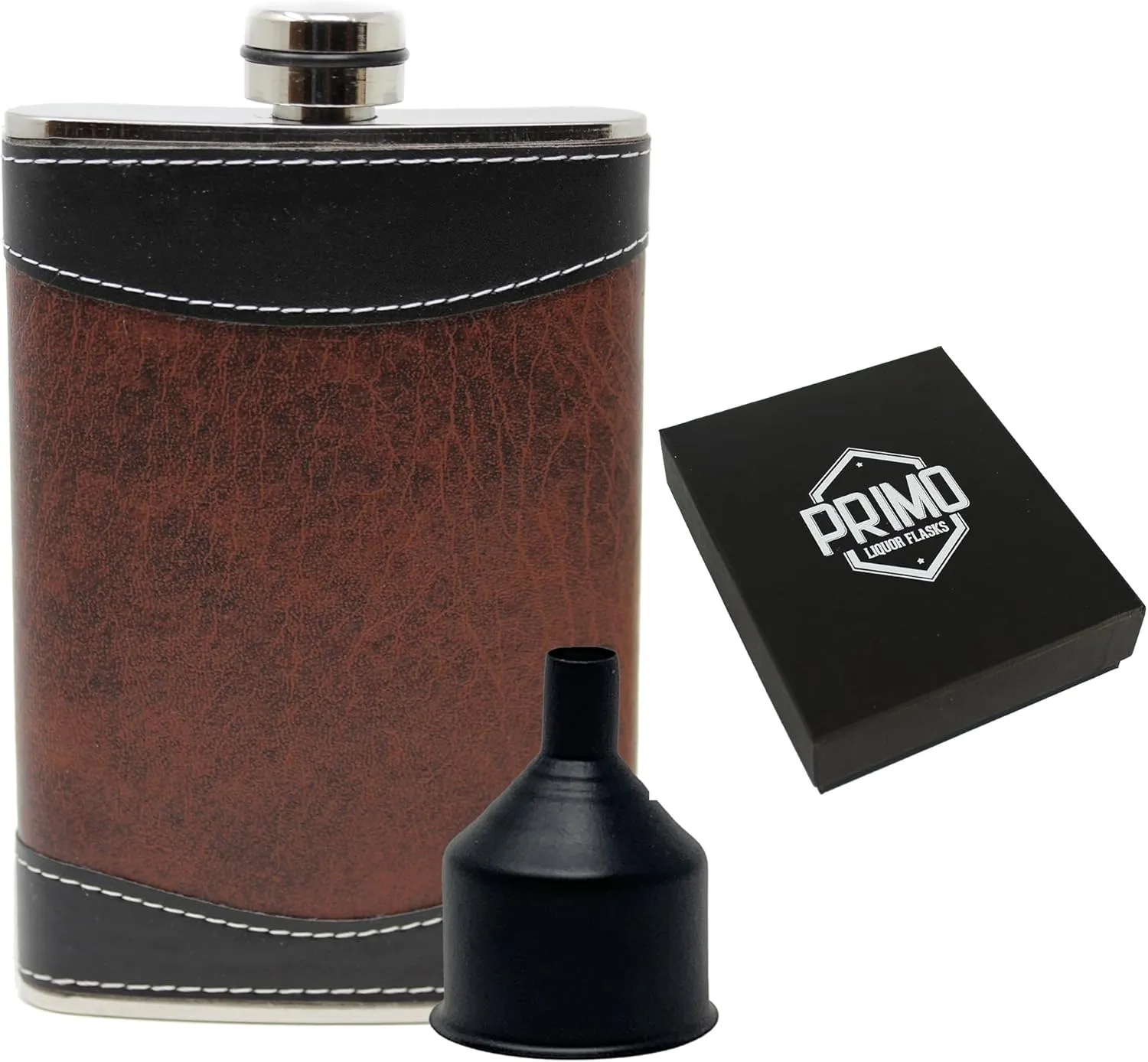 Flasks for liquor for Men, 8oz Heavy Duty Hip Flask with Funnel, Black and Brown, Gift boxed