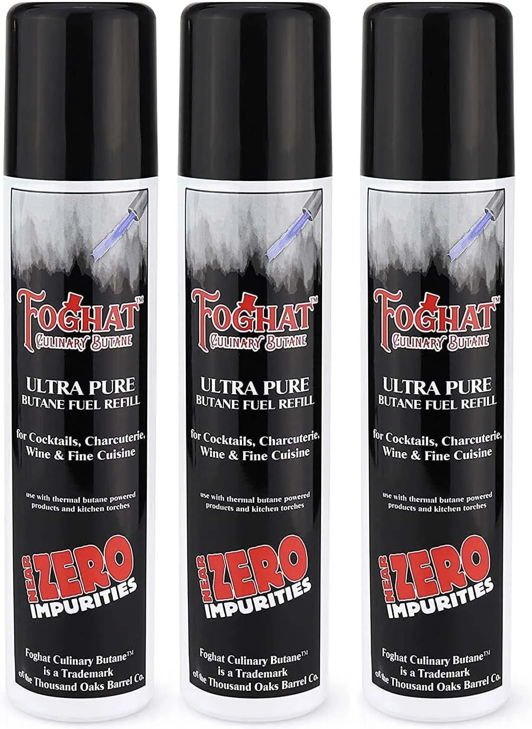 Foghat Culinary Butane Fuel Refill (3 x 60ml) - Torch Lighter Butane Refill Canister, Fits All Kitchen Smoking Torches - Food Grade Ultra Refined For Cocktail Smoker Kit, Creme Brulee Torch