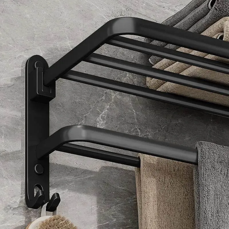 Foldable Aluminum Towel Rack - Space-Saving Bath Organizer