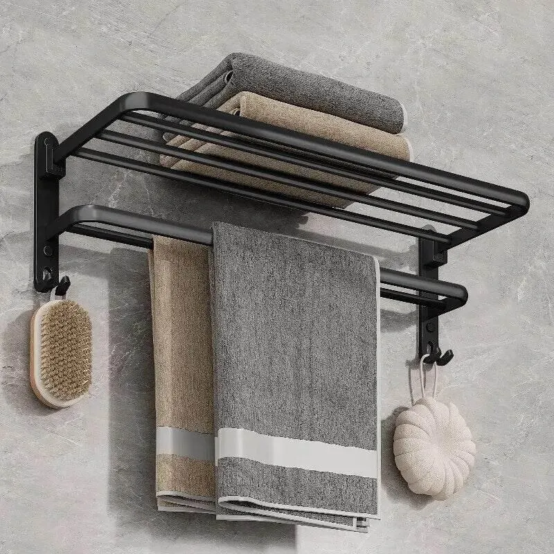 Foldable Aluminum Towel Rack - Space-Saving Bath Organizer
