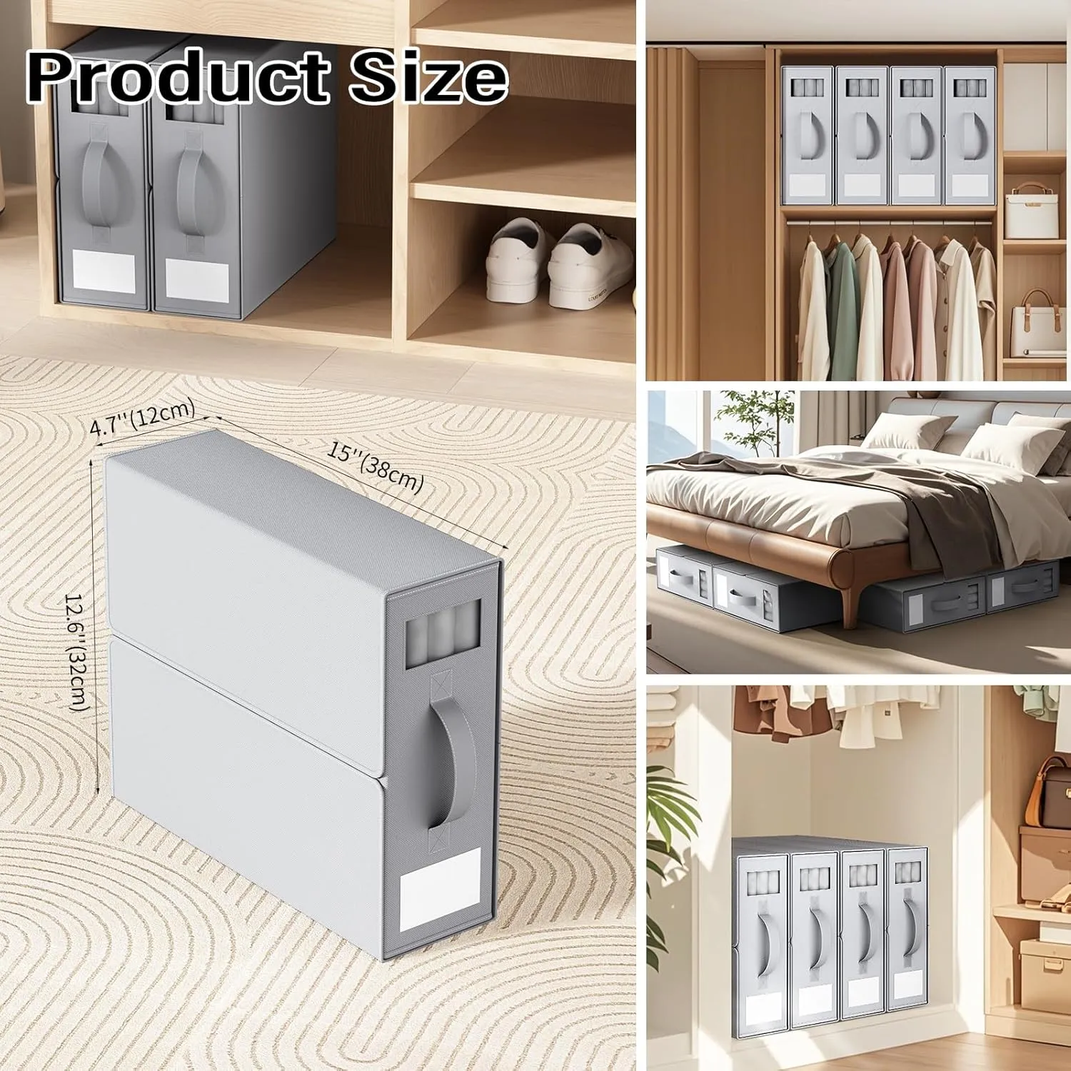 Foldable Bedding Organizer, Fabric Storage Bins for Bed Sheets, Duvet Covers and Pillowcases, Closet Organizer, Storage Container Boxes for Blankets, Clothes (6 pack(Queen or King), Grey)